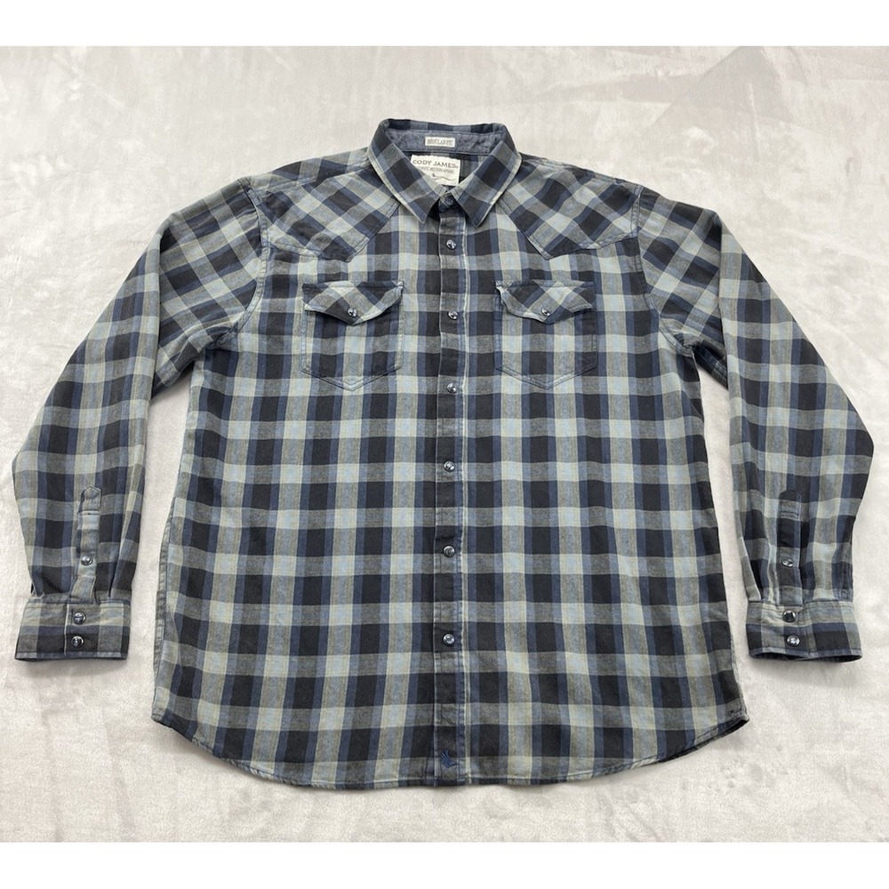 Cody James Shirt Men XL Navy Plaid Regular Fit Pearl Snap Flap Pocket Rodeo Work